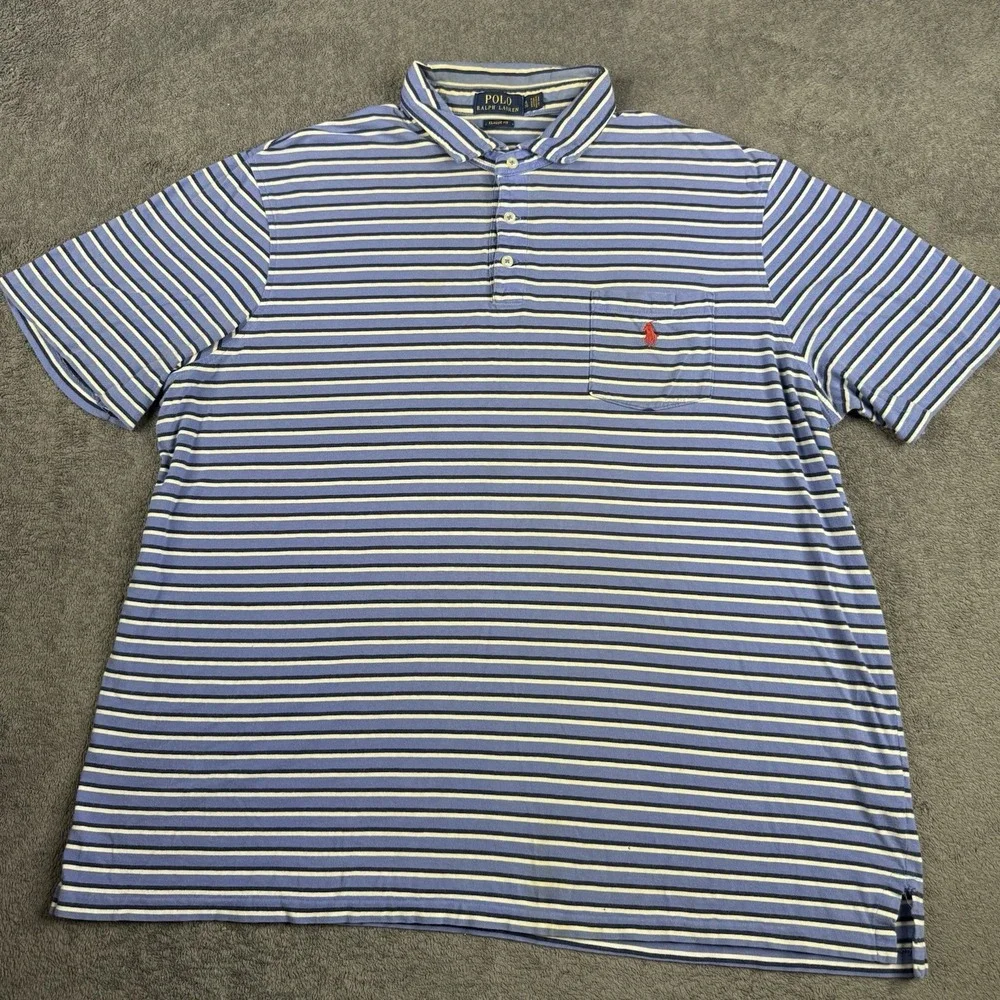 Polo Ralph Lauren Custom‎ Fit Navy Blue White Stripe Short Sleeve Polo size XL